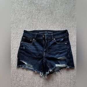 American Eagle Outfitters Women's Distressed Dark Blue Jean Shorts